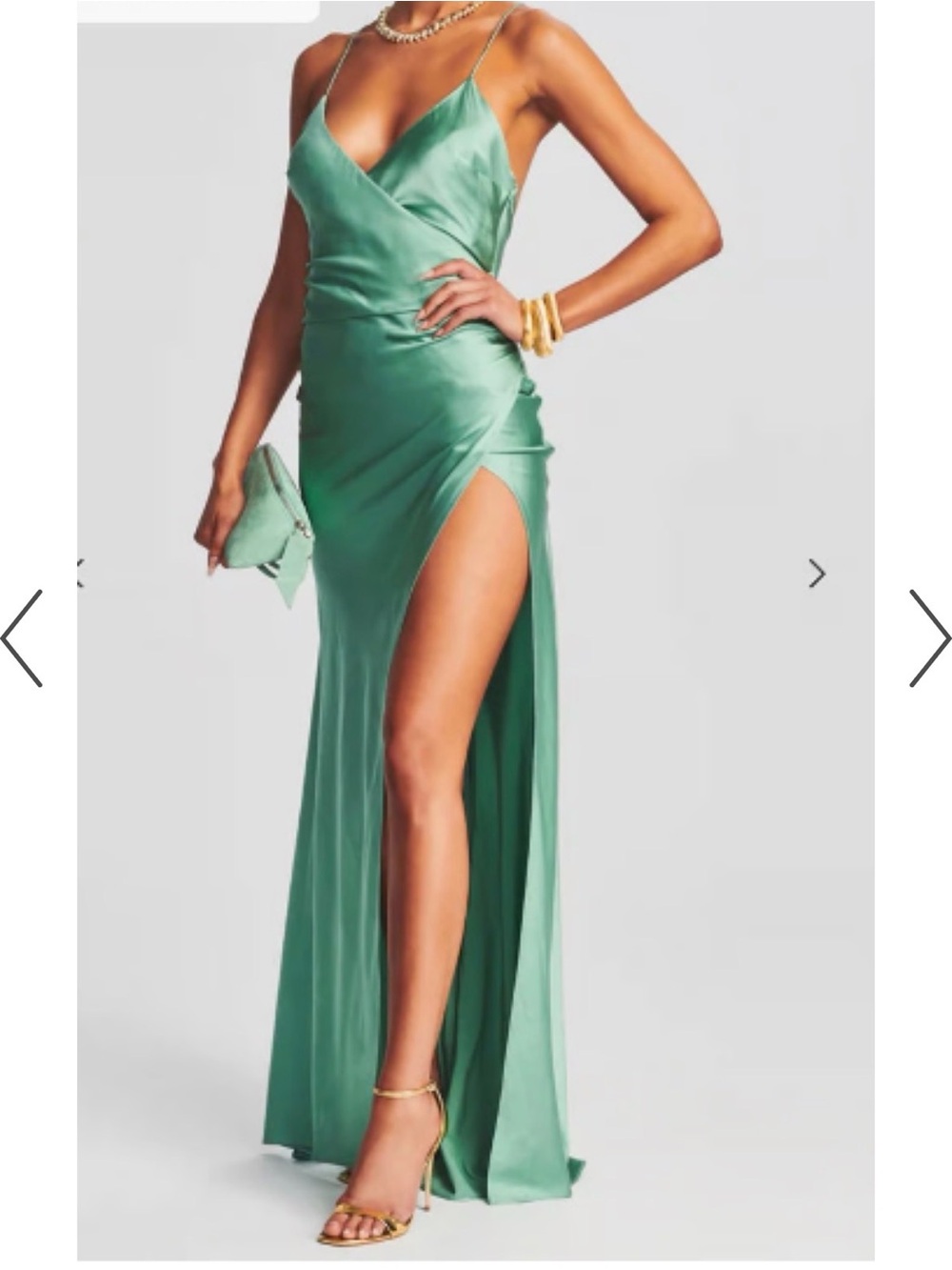 SER.O.YA Mint Green Satin Wrap Maxi Dress